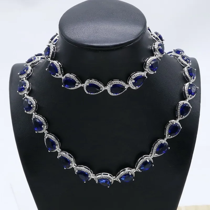 Королевский синий полудрагоценный серебряный цвет Ювелирные наборы для женщин
