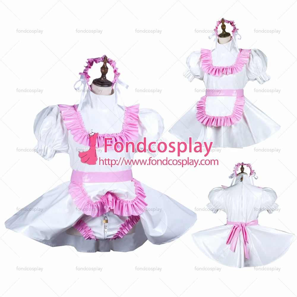 

fondcosplay adult sexy cross dressing sissy maid white pvc dress lockable Uniform panties jumpsuits rompers Tailor-made[G3731]
