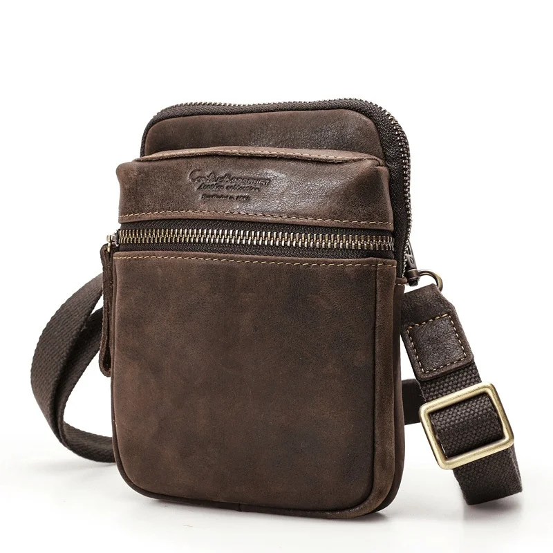 New Design Crazy Horse cowhide men's designer genuine leather waist bag fashionable One Shoulder Messenger bag High-quality