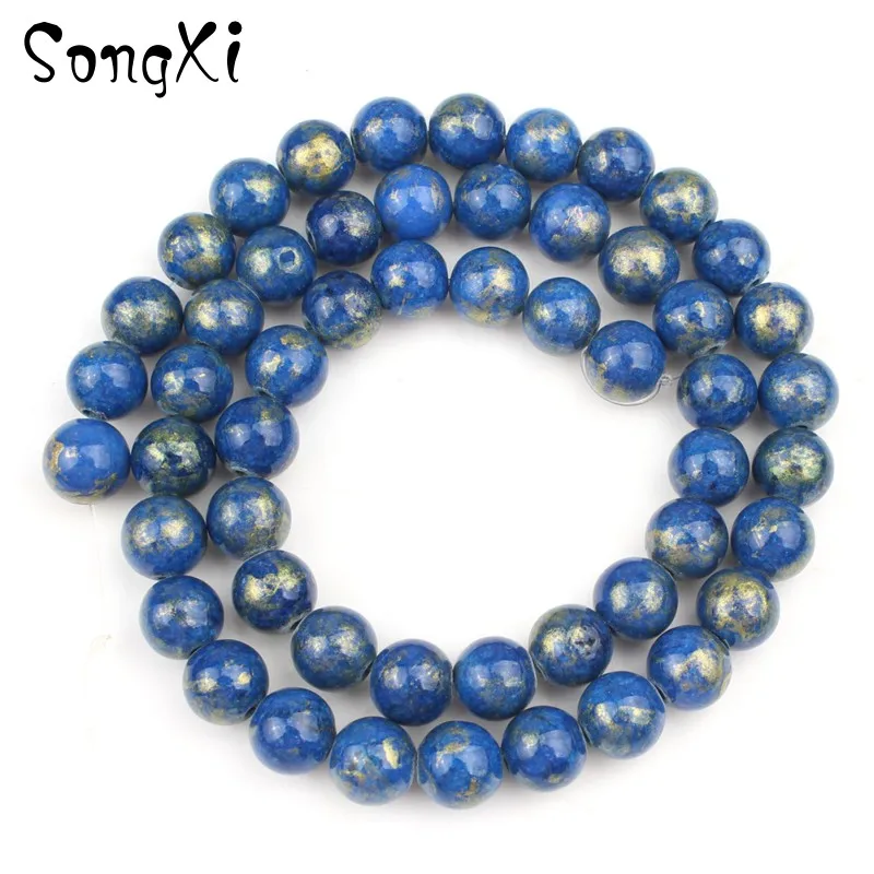 Бусины из нефрита бусины натурального камня темно-синего и золотого цвета