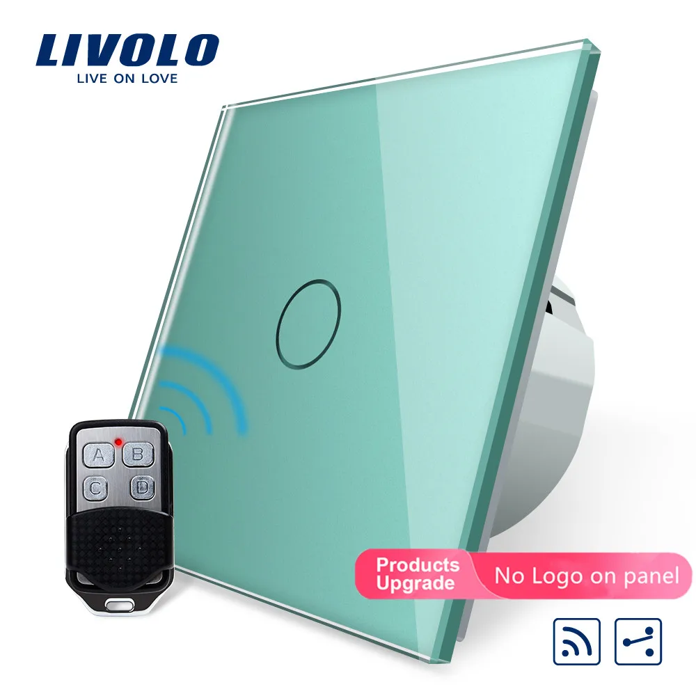 Green-No logo Livolo/Стандартный Беспроводной переключатель 1 Gang 2 Way, AC 220~ 250 V, с пультом дистанционного управления Функция, C701SR-1/2/3/5, без пульта дистанционного управления - Цвет: Green-No logo