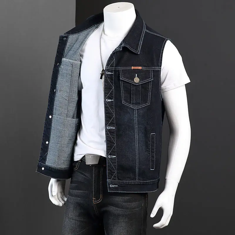 Idopy размера плюс джинсовый жилет L 8XL эластичные джинсы высокого качества жилетка