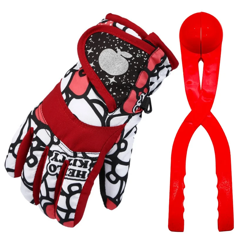 red and clip Kufun перчатки для катания на лыжах Зимние спортивные перчатки для детей Детские теплые водонепроницаемые ветрозащитные перчатки для лыжного спорта - Цвет: red and clip