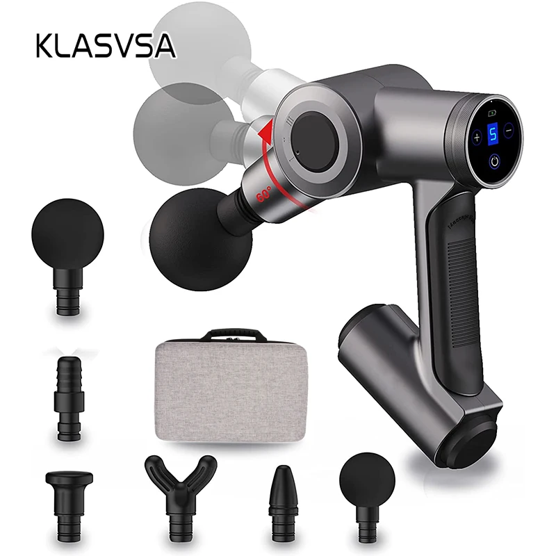 KLASVSA Muscle Massage Gun with Adjustable Arm Fascia Massager Slimming Pain Relief 5 Modes LCD Touch Screen Massage Relaxation