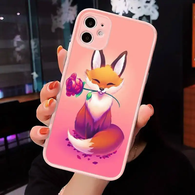 

Cute cartoon animal fox Phone Case For iPhone 12 11 Mini Pro XR XS Max 7 8 Plus X Matte transparent Pink Back Cover