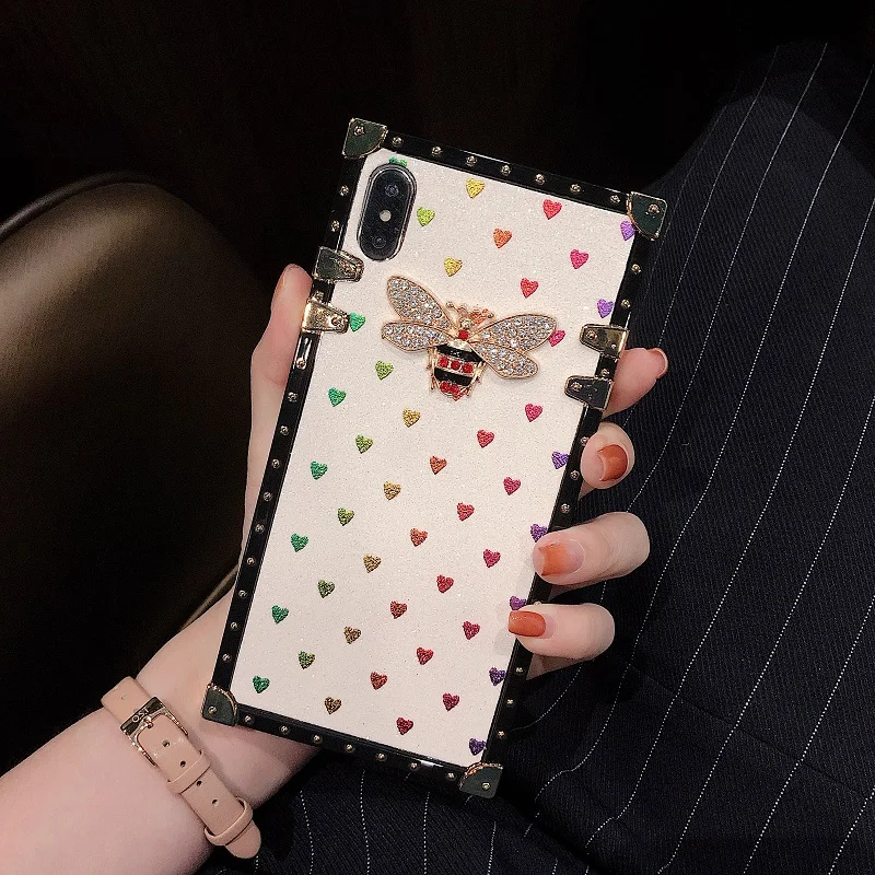 

Luxury Shiny Square Bee Phone Case For Huawei P40 Lite P30 Pro P20 Y9 Y7 Y6 Y9 Prime 2019 Shockproof Soft Silicone Back Cover