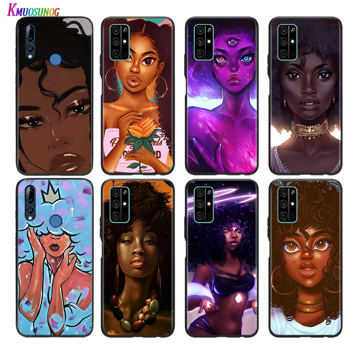 

Soft Black Cover Melanin Black Cute Girl For Honor 30 30S V30 V20 9N 9S 9A 9C 20S 20E X10 20 7C Lite Pro Plus Phone Case