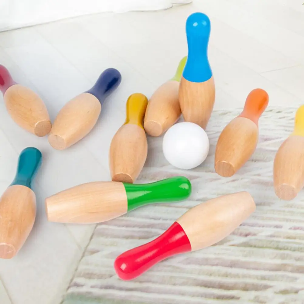 Детский набор для боулинга деревянный с 10 деревянными шпильками 3 шариками