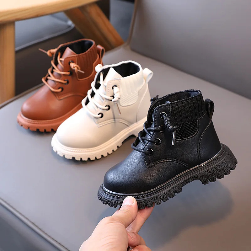 

Fashion Children's Boots 2021 Autumn Winter Casual Boots Soft Leather Waterproft Short Boots Boys Girls Retro Child Shoes