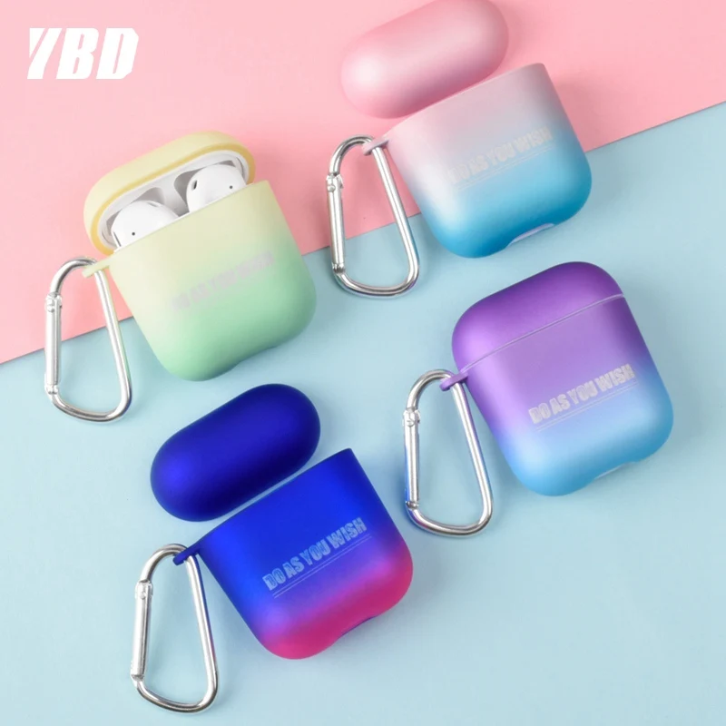 YBD градиент цветной корпус для Airpods серии 1 2 Жесткий ПК с брелок ключей Air pods чехол