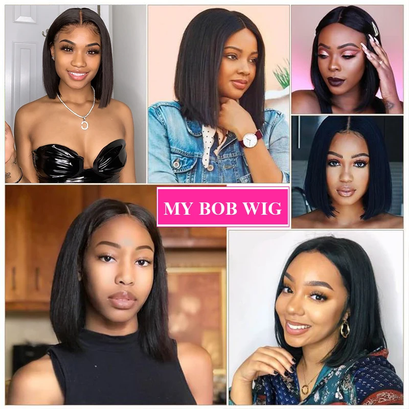 2x6 глубокий часть короткий боб парики из натуральных волос на кружевной 4x4