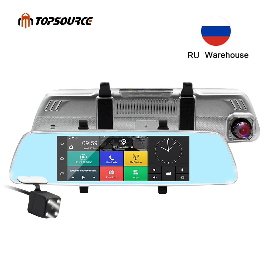 Автомобильный видеорегистратор TOPSOURCE 7 дюймов 3G зеркало Gps двойная камера