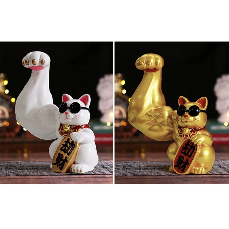 

Muscle Arm Lucky Cat Resin Crafts Cute Animal Gift Modern Home Decor