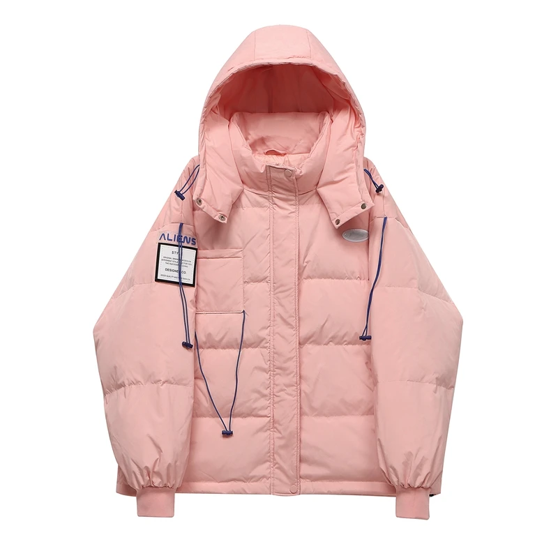 

Women'S Down Jacket 2021 Winter Leisure Hooded Thick White Duck Feather Short Coat Korean Zipper Parka