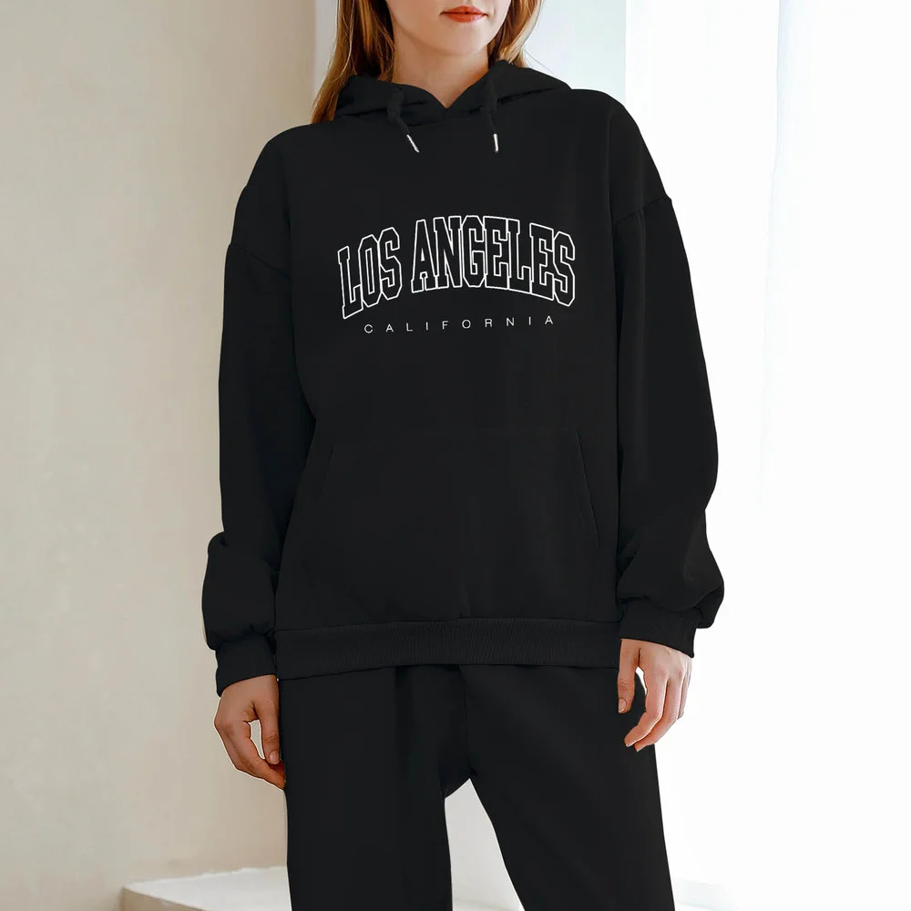 

Los Angeles California Letter Graphic Cotton Hoodie Women Oversized Swearshirt Harajuku Pocket Hoodies Streetwear Pullovers