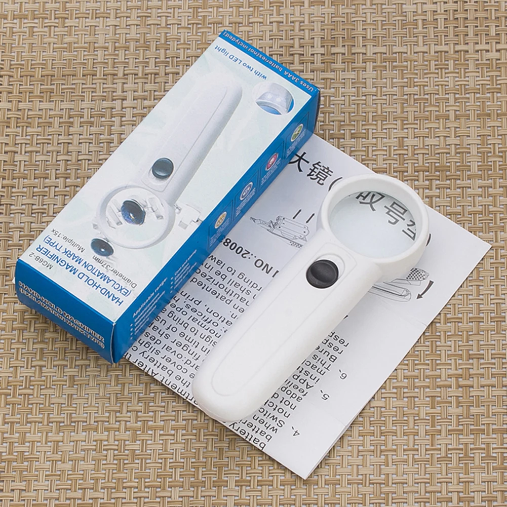 Портативный ручной 15X Лупа с подсветкой увеличительное стекло объектив 2