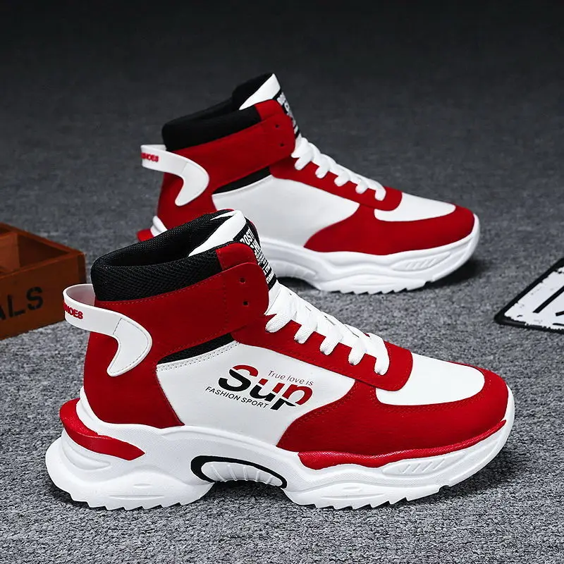

Кроссовки мужские высокие на платформе, мягкая Вулканизированная подошва, Повседневная теннисная спортивная обувь из хлопка, с бархатным у...