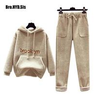 warm womens tracksuits hooded sweatshirts 2021 autumn winter fleece hoodie tops and pants letter print jackets
