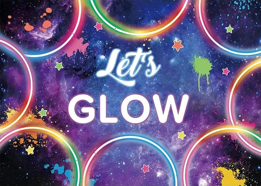 Dephoto Let's Glow Background For Photo in The Dark Birthday Banner Backdrop Laser Neon Splatter Paint | Электроника
