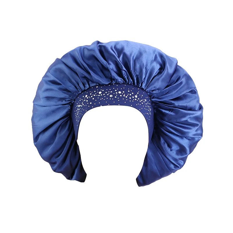 

Large Size Satin Rhinestoned Bonnet Hot Drilling Wide Elastic Band Hat Night Sleep Cap Soft Hat Hair Care Headcover Chemo Cap