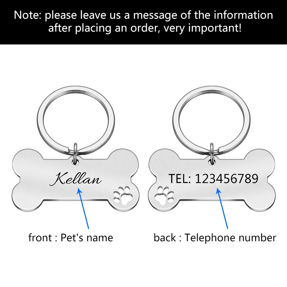 

Personalized Collar Pet ID Tag Engraved Pet ID Name for Cat Puppy Dog Tag Pendant Keyring Bone Pet Accessories
