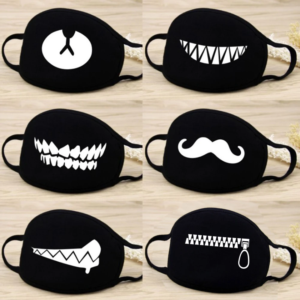 1PC Women Men Black Cartoon Mouth Mask Teeth mouth Half Face Mouth-Muffle Washable Masks Cute Children Covers | Аксессуары для