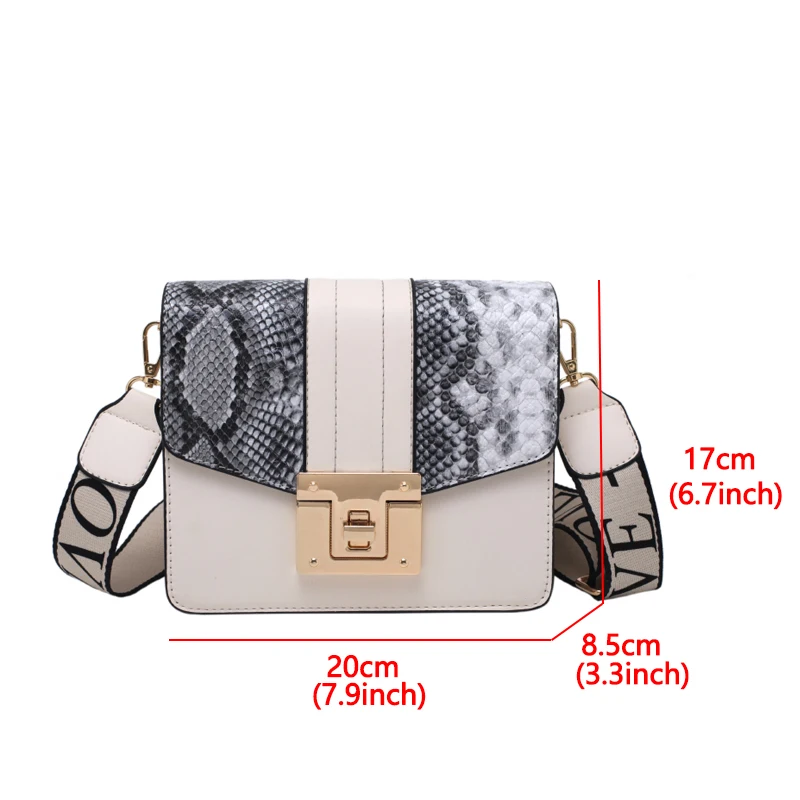 

Serpentine Contrast Color Square Women Shoulder Bag Luxury PU Leather Women's Handbags Wide Strap Crossbody Bags for Women 2021