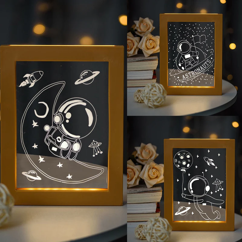 

Homhi фоторамка ночной Светильник романтический подарок астронавт акриловый светодиодный Usb гостиная спальня домашнее украшение под дерево ...