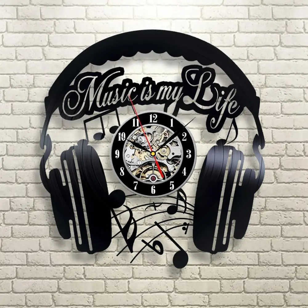 2019 New CD Vinyl Record Wall Clock Modern Music Headset Design Black Watch Home Decor Relogio Parede Clocks | Дом и сад