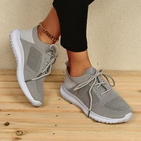 womens knitted sneakers mesh breathable solid lace up female vulcanized shoes shallow plus size fashion casual ladies footwear