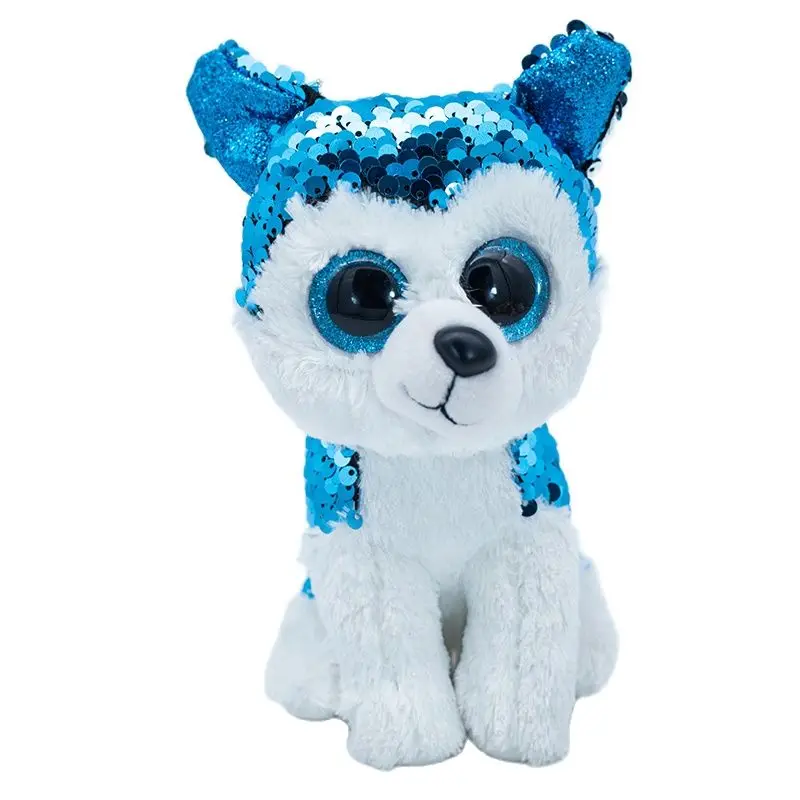 

15CM Ty Beanie Big Eyes Reversible Sequin Blue White Puppy Glittering Soft Plush Stuffed Doll Toy Child Birthday Christmas Gift