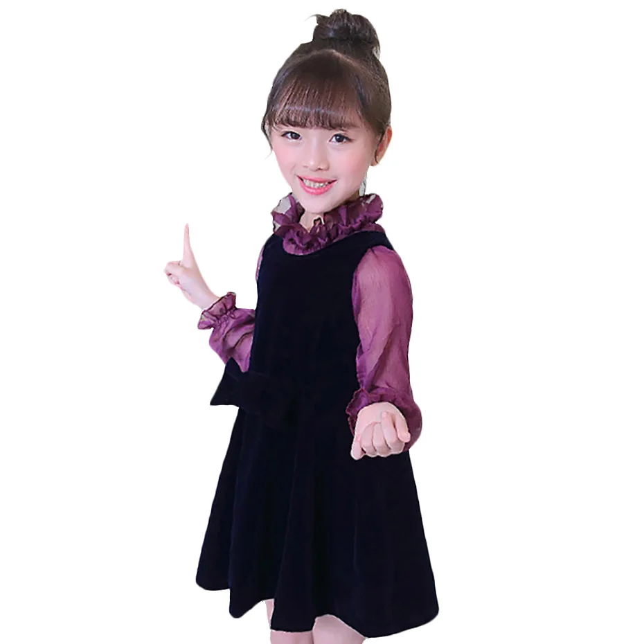 Платья для девочек с длинным рукавом платья цветочным бантом осенние детей