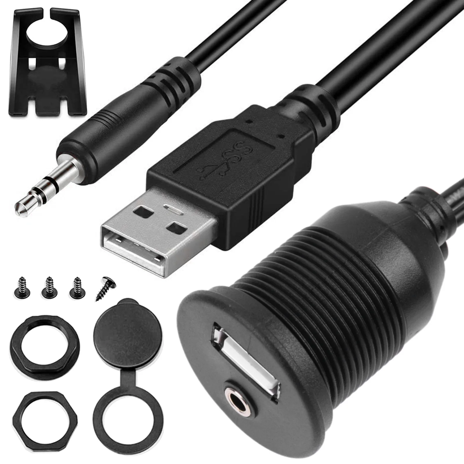 

Удлинительный кабель для приборной панели автомобиля, мотоцикла, 1 м, USB 2,0, 3,0, 3,5 мм + USB 3,5, AUX, водонепроницаемая лодка