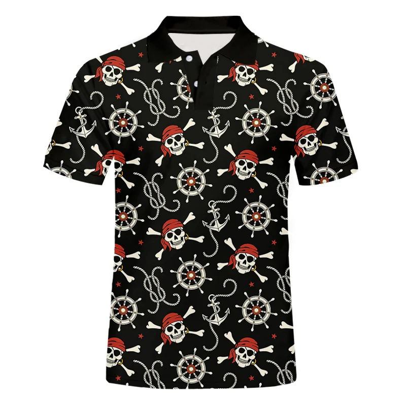 

Летняя женская/Мужская футболка-поло IFPD с 3D-принтом пиратского черепа, европейские размеры, рубашки унисекс с коротким рукавом, повседневна...