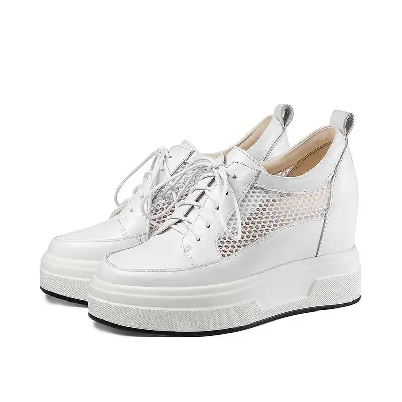 

Krazing pot spring new genuine leather round toe thick bottom platform cross-tied breathable casual women vulcanized shoes L26