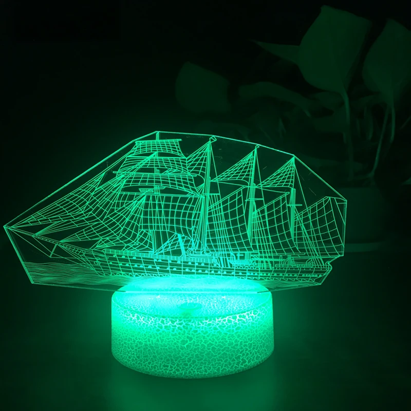 Парусная лодка 3D Оптическая иллюзия Новинка Настольная лампа Красивая Морская