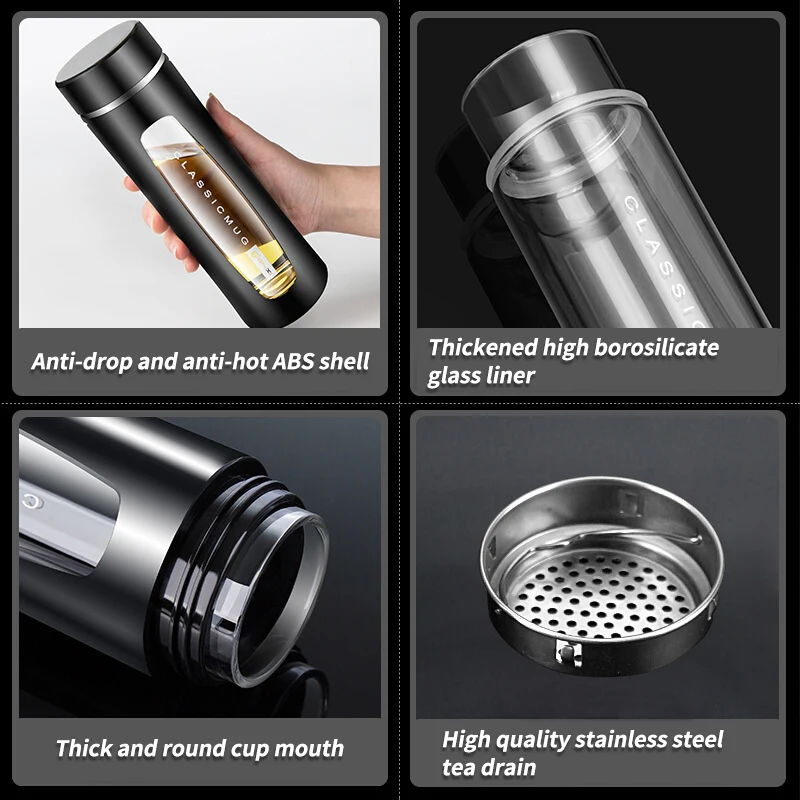 

TIANXI Business Type Glass Water Bottle Separation Bubble Tea Mug Travel Sport Water Cup Coffee Milk Teacup