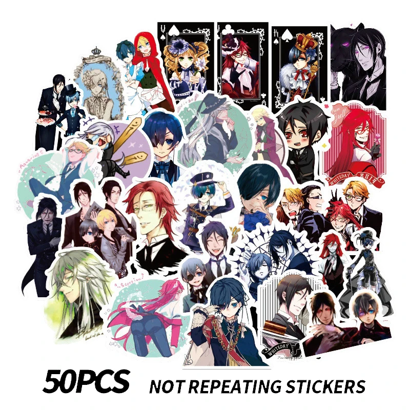 

50Pcs/set Black Butler Anime Stickers for Guitar DIY TOY Bicycle Motorcycle Skateboard Snowboard Laptop Luggage Sticker decals