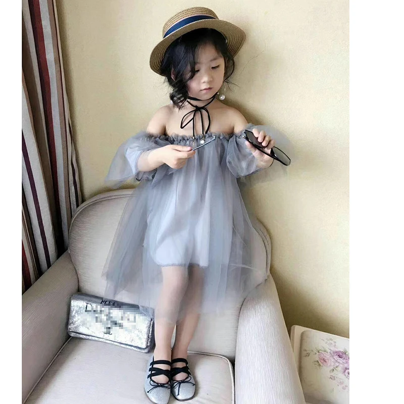 Летнее платье для девочек вечернее принцессы модное Сетчатое с открытыми