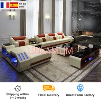 living room sofa functional genuine leather couch nordic corner l rgb led light bluetooth cup holder coffee table tv stand