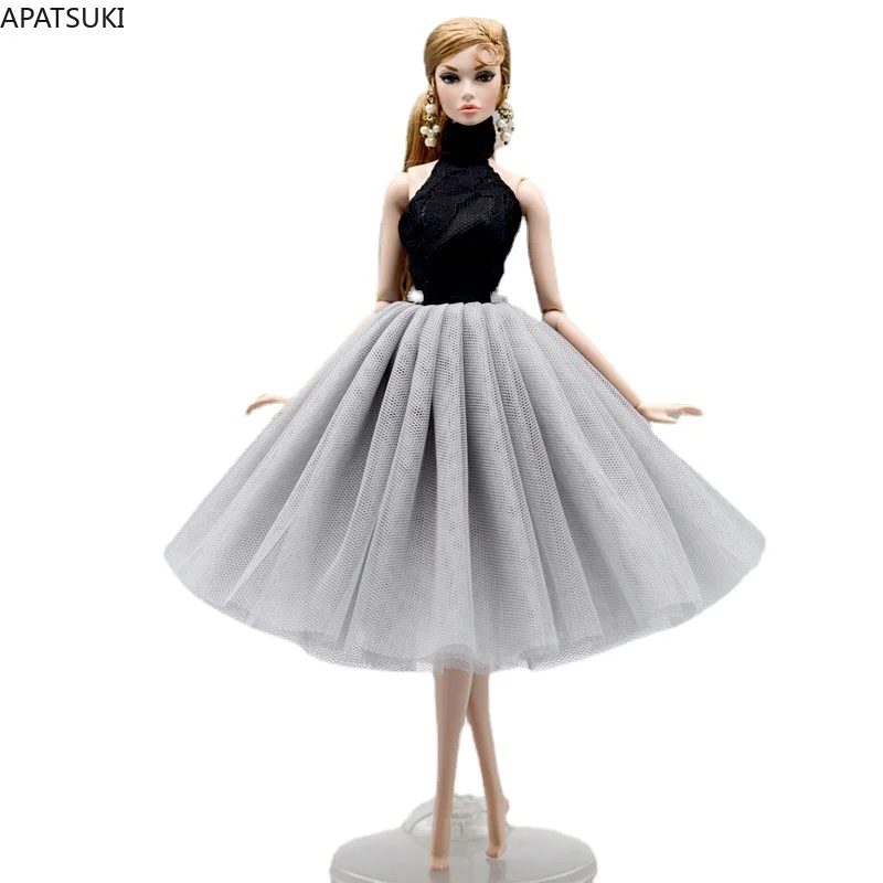 Черно-серое балетное платье с высоким воротом для кукол Барби 1/6 аксессуары