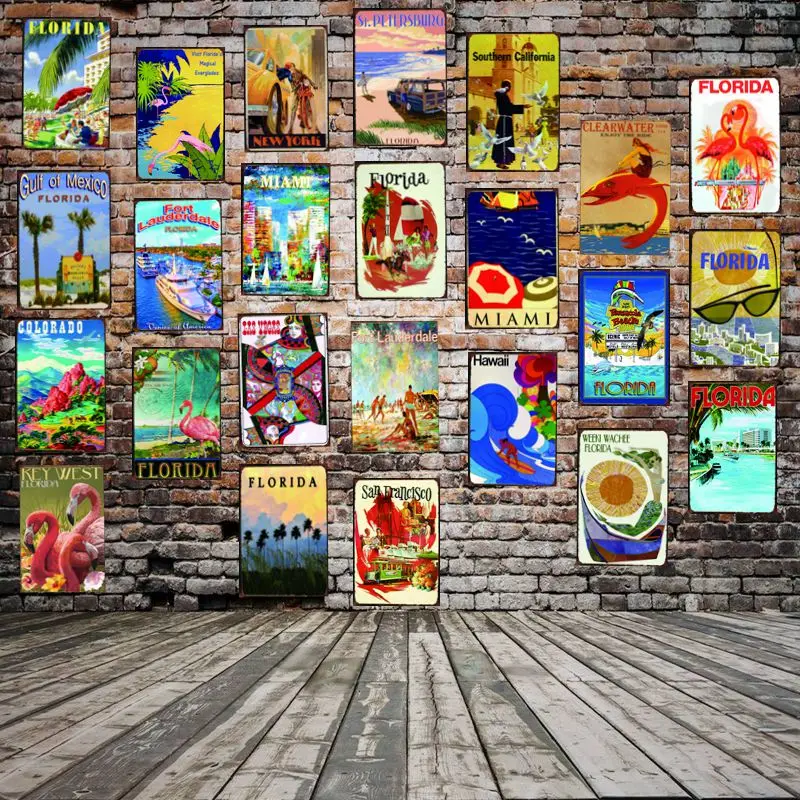 Винтажный Железный постер в стиле Город Флорида Мексиканский залив потертый шик