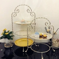 european double layer three layer afternoon tea snack rack metal silver plated multilayer cake tray baking pastry rack