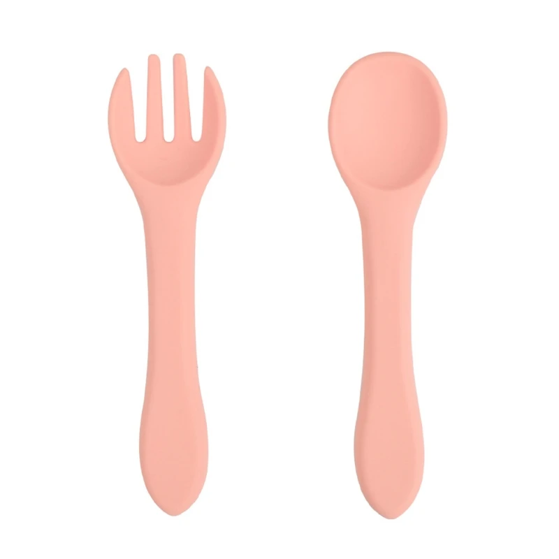 

2PCS Baby Soft Silicone Fork Spoon Feeding Set Kid Dishes Toddlers Infant Feeding Accessories Silicone Tableware
