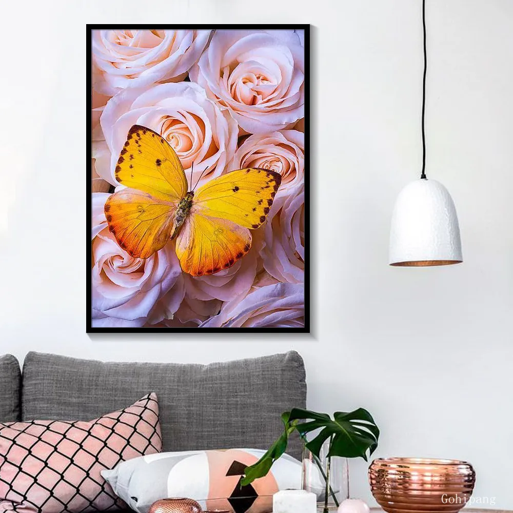 Скандинавские насекомые синие Красочные цветы Бабочка каменная стена тонкая