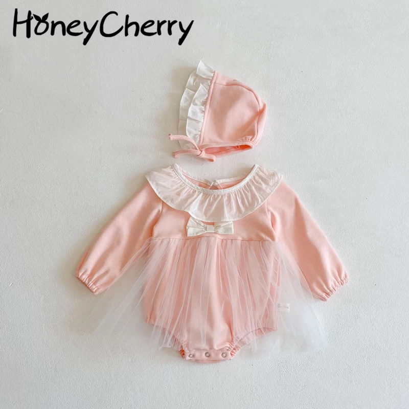 

2021 spring bow girl baby cotton long-sleeved Skirt Romper baby coveralls climbing clothes newborn clothes