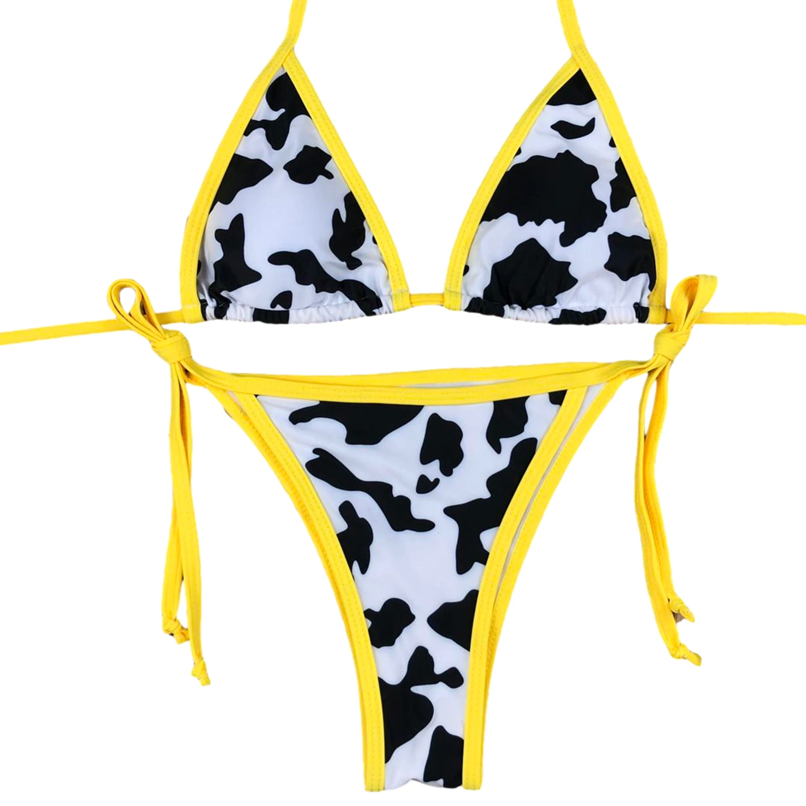 

Meihuida Women's Sexy Two Piece Split Bikini Suits Fashion Cow Pattern Halter Top and Bandage Low Waist Trunks