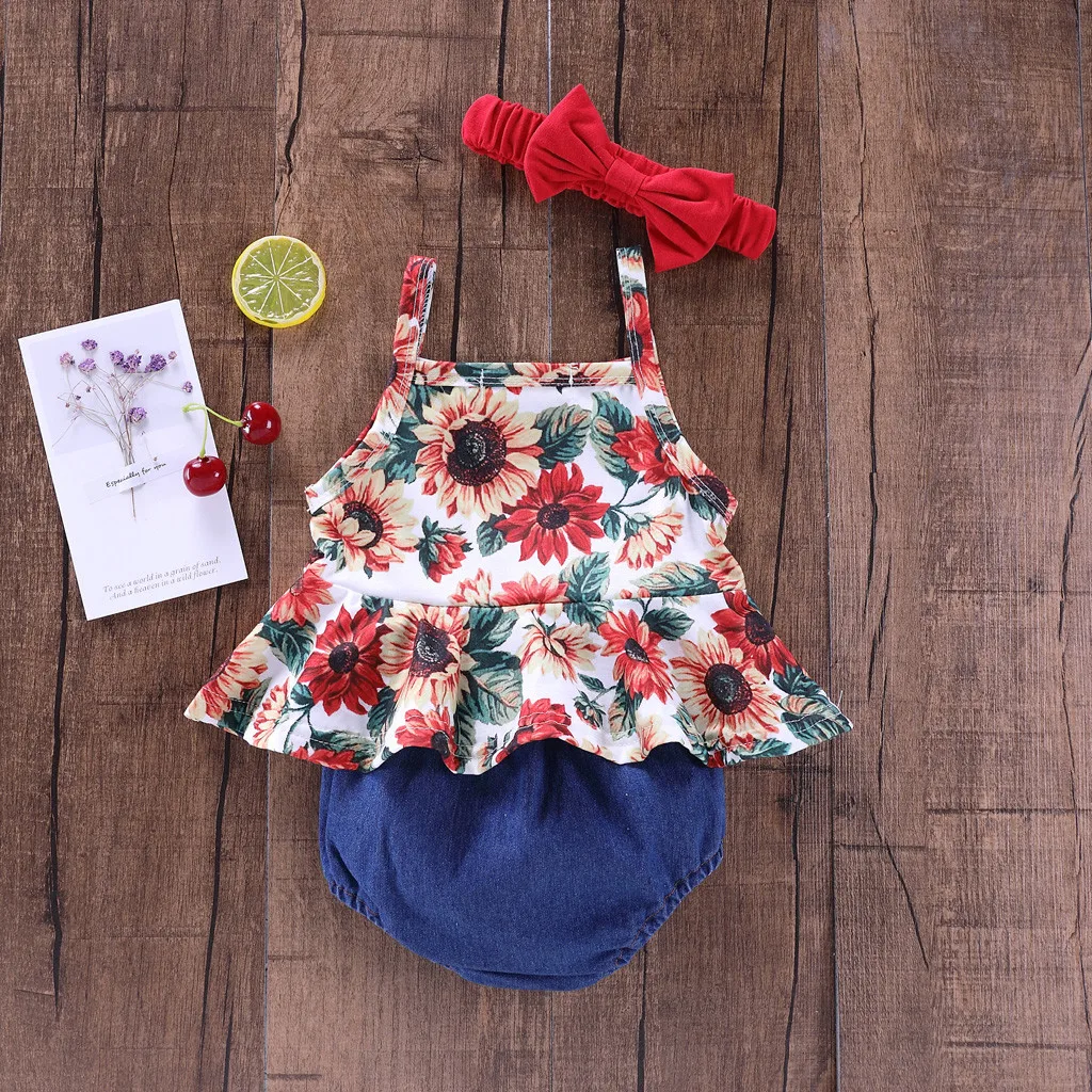 Комплект одежды для маленьких девочек из 3 предметов майка с подсолнухами и