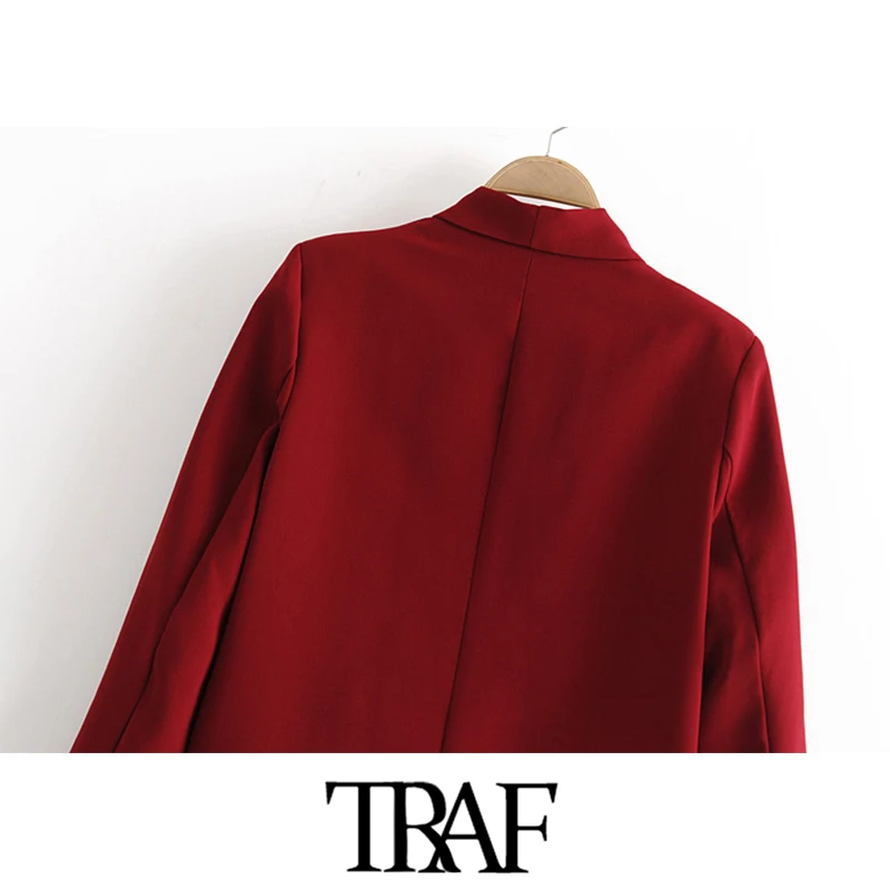 

TRAF Women Fashion Office Wear Pockets Blazer Coat Vintage Three Quarter Sleeve Female Outerwear Chic Tops