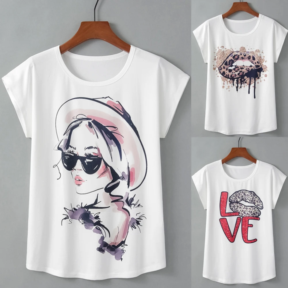 T Shirt Women Round Neck Short Sleeve Leopard Lips Beauty Love Print Tshirt Summer Harajuku Kawaii Tops Female Casual Tees |